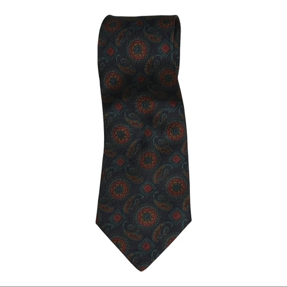 LINEA DUEBI Vintage Roma Paisley Printed Made in Italy Pure Silk Tie - Picture 2 of 5